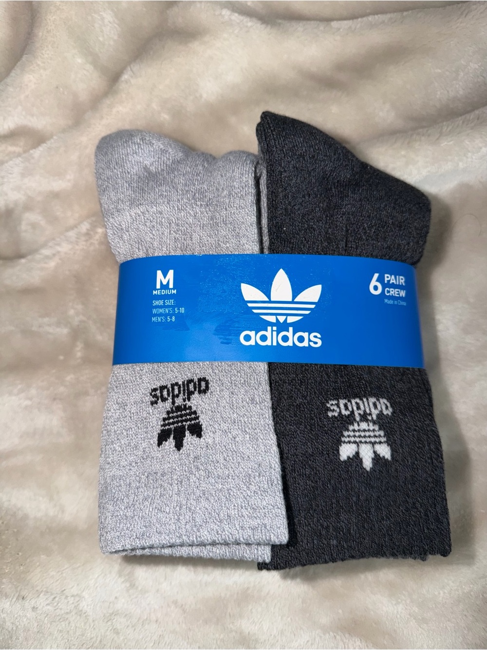 adidas Men's 6-Pack Crew Socks — Light Gray & Dark Gray